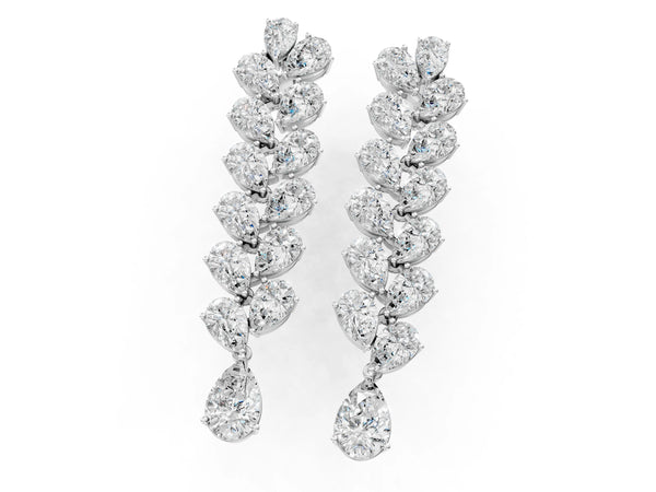 White gold Pear Diamond Cascading Leaf Drop Earrings