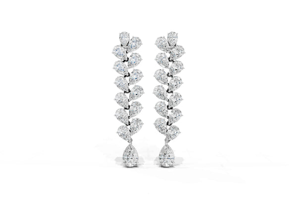 White gold Pear Diamond Cascading Leaf Drop Earrings