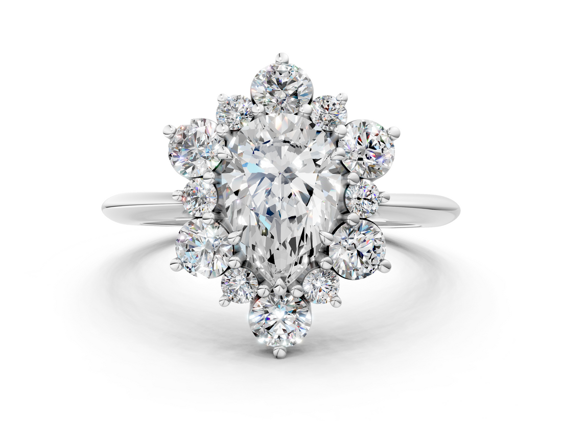 White gold Pear Diamond Cluster Halo Ring with Solitaire Band and Four-Prong Setting_20