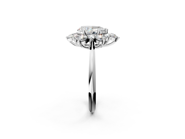 White gold Pear Diamond Cluster Halo Ring with Solitaire Band and Four-Prong Setting