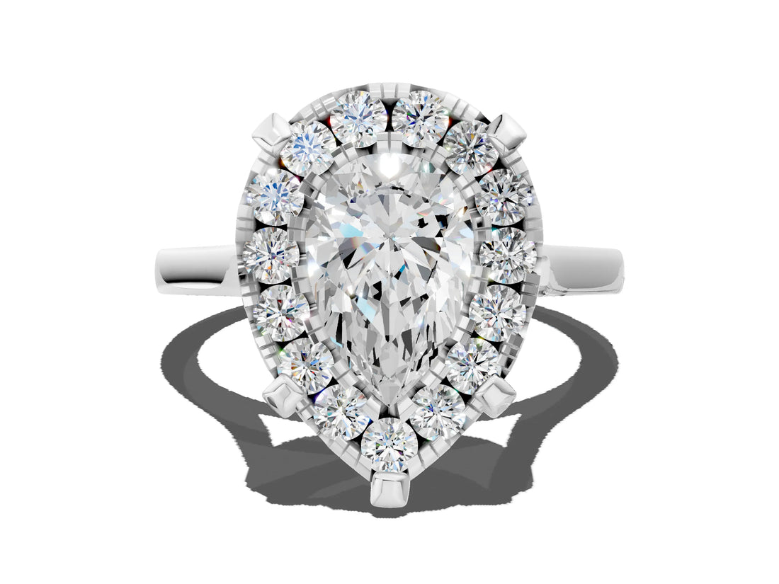 White gold Pear Diamond Cluster Halo Solitaire with Four-Prong Setting_77