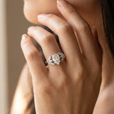 White gold Pear Diamond Cluster Leaf Design Ring with Prong Setting_15