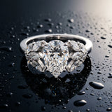 White gold Pear Diamond Cluster Leaf Design Ring with Prong Setting_16