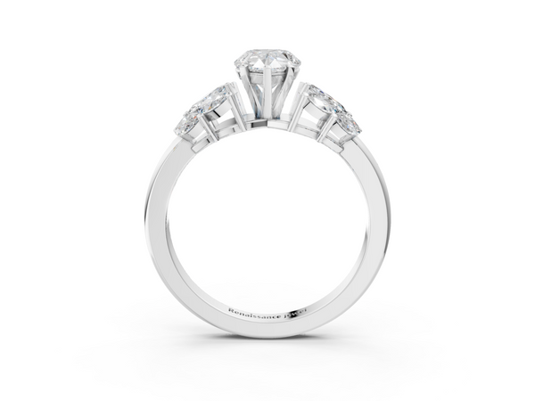 White gold Pear Diamond Cluster Leaf Design Ring with Prong Setting
