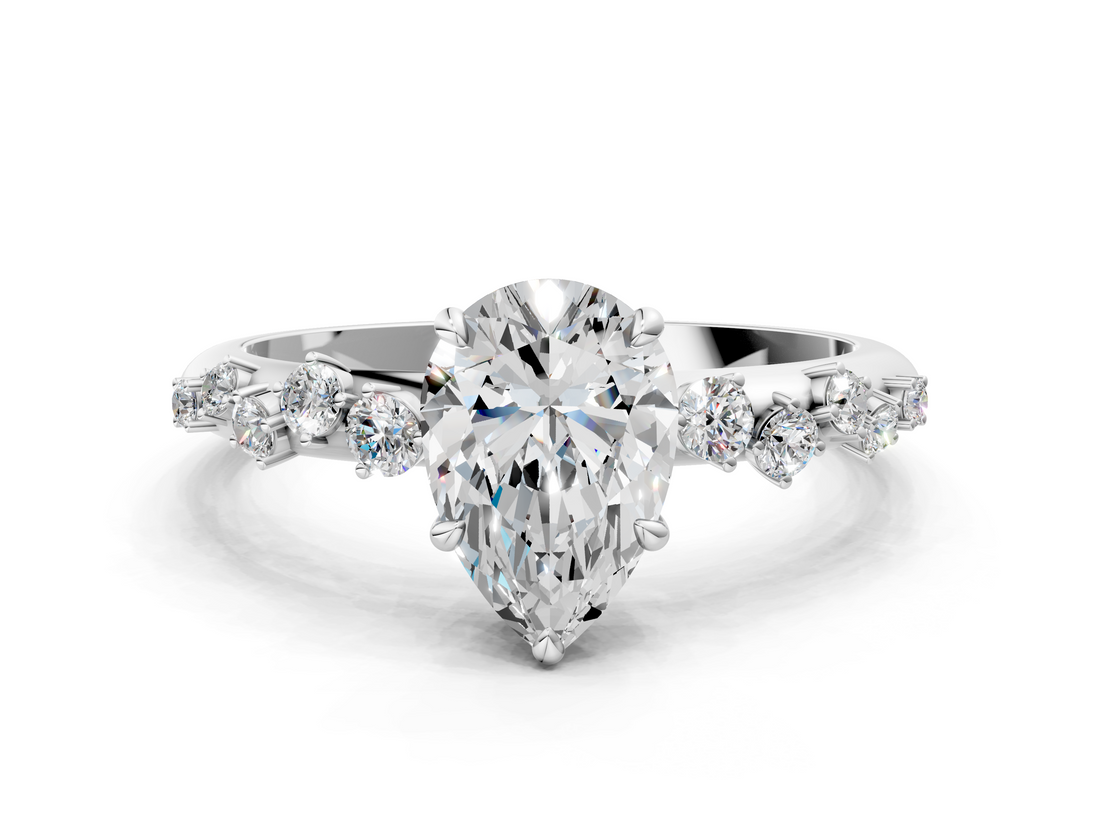 White gold Pear Diamond Cluster Prong-Set Solitaire Ring_72