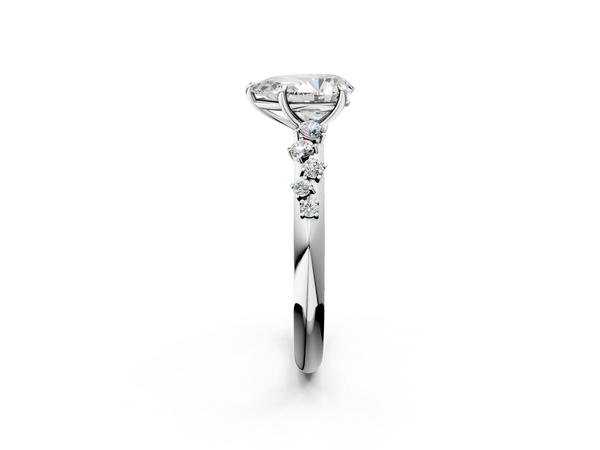 Platinum Pear-Shaped Solitaire Engagement Ring Setting with Graduated Scattered Round Accents