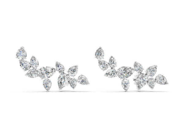 Platinum Pear Diamond Curved Cluster Climber Earrings