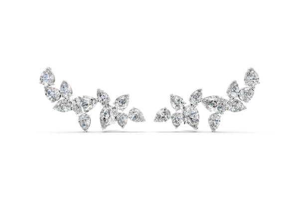Sterling Silver Pear Laboratory-Grown Diamond Curved Cluster Climber Earrings with Prong Settings