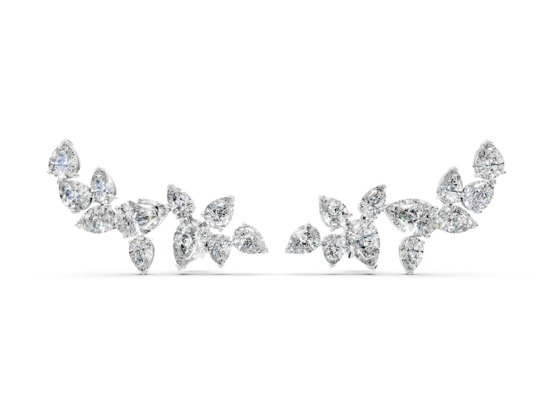 White gold Pear Diamond Curved Cluster Climber Earrings_7