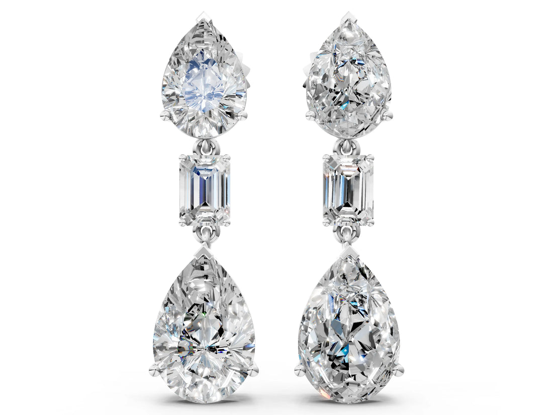 White gold Pear Diamond Drop Earrings with Emerald and Pear Lab Grown Diamond Accents_48