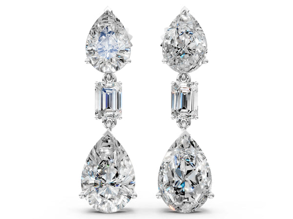 White gold Pear Diamond Drop Earrings with Emerald and Pear Lab Grown Diamond Accents