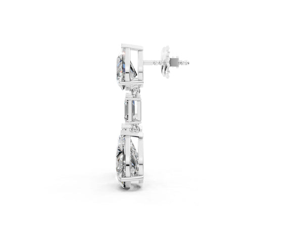 White gold Pear Diamond Drop Earrings with Emerald and Pear Lab Grown Diamond Accents