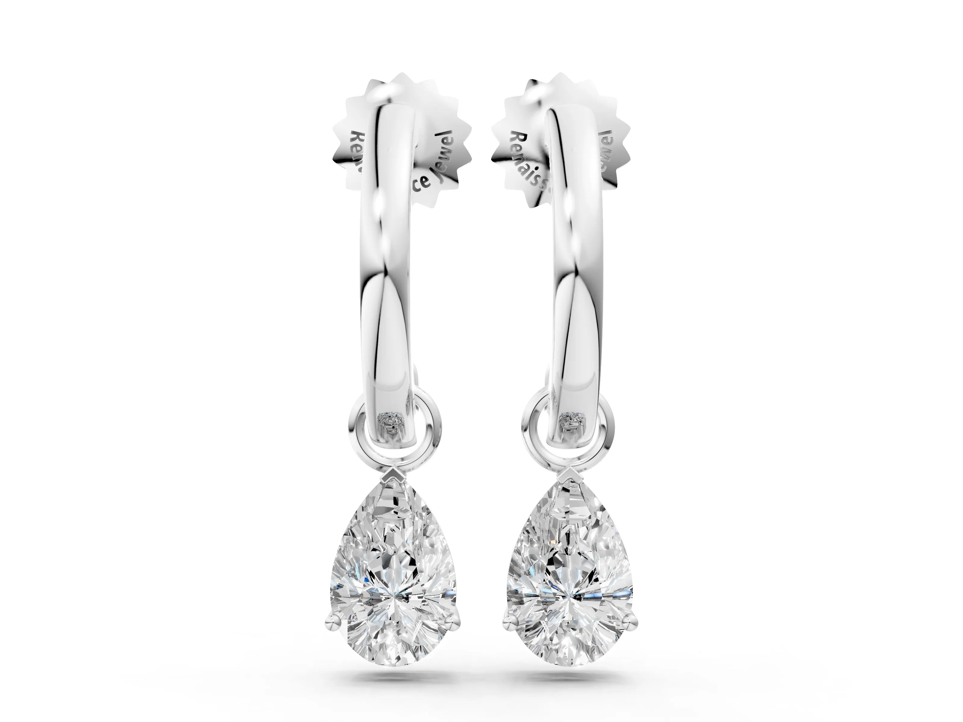 White gold Pear Diamond Drop Earrings with Screw Back