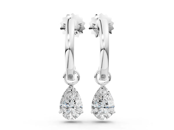 Silver Pear Diamond Drop Earrings with Screw Back