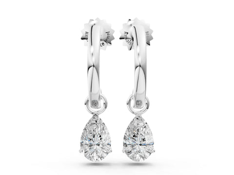 White gold Pear Diamond Drop Earrings with Screw Back