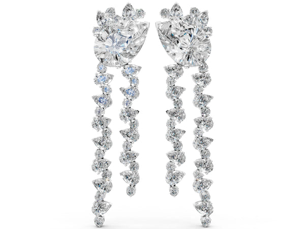 White gold Pear Diamond Drop Earrings with Trilliant Diamond Cascades