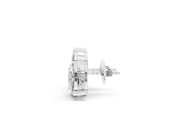 Silver Pear Diamond Fan Stud Earrings with Marquise Lab Grown Diamond Accents
