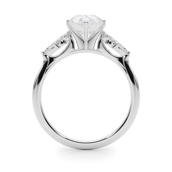 White gold Pear Diamond Floral Cluster Ring with Marquise Side Stones and Six-Prong Solitaire Setting
