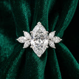 White gold Pear Diamond Floral Cluster Ring with Marquise Side Stones and Six-Prong Solitaire Setting_10