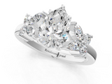 White gold Pear Diamond Floral Cluster Ring with Solitaire Band and Prong Setting_86