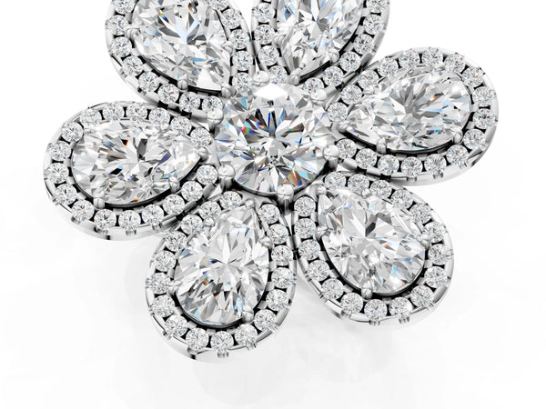 White gold Pear Diamond Floral Promise Ring with Round Diamond Center