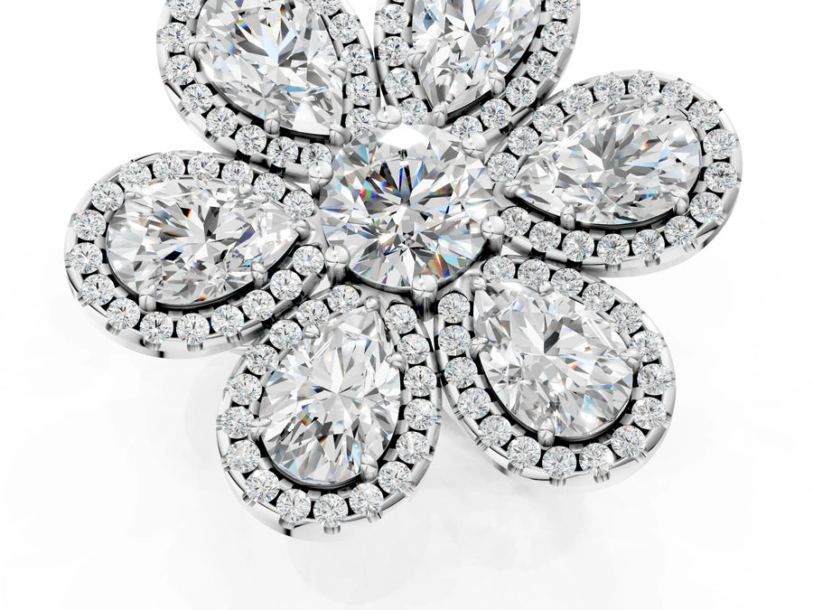 White gold Pear Diamond Floral Promise Ring with Round Diamond Center