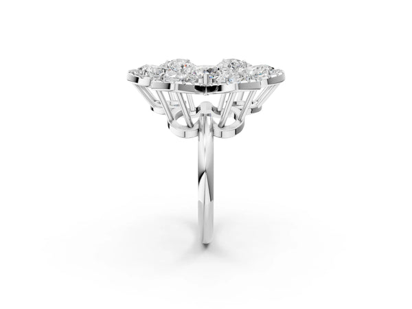 White gold Pear Diamond Floral Promise Ring with Round Diamond Center