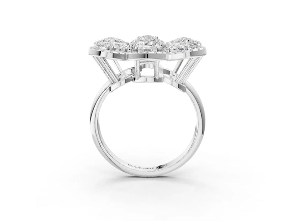 White gold Pear Diamond Floral Promise Ring with Round Diamond Center