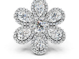 White gold Pear Diamond Floral Promise Ring with Round Diamond Center