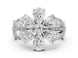 White gold Pear Diamond Floral Ring with Round Diamond Accents