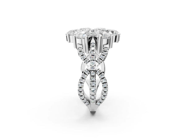 Silver Pear Diamond Floral Ring with Round Diamond Accents
