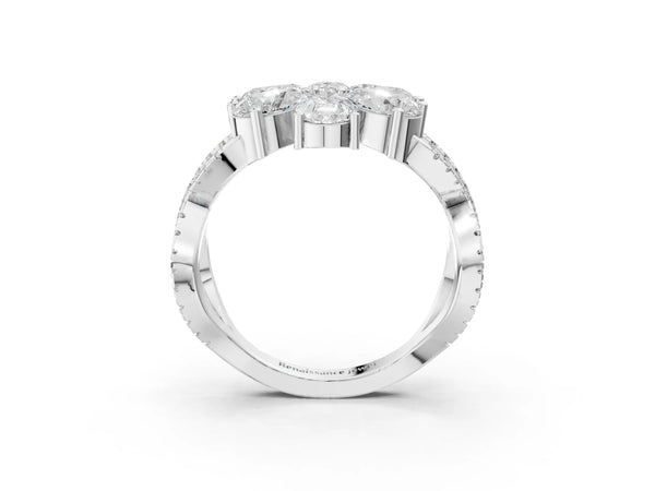 Silver Pear Diamond Floral Ring with Round Diamond Accents