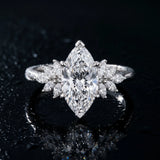 White gold Pear Diamond Floral Side Stone Solitaire with Marquise Accents and Four-Prong Setting_7
