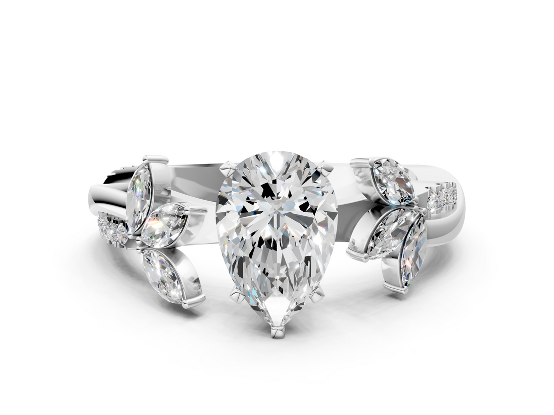 White gold Pear Diamond Floral Vine Solitaire Engagement Ring_24