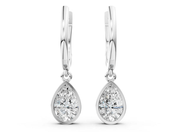 Platinum Pear Diamond Framed Huggie Drop Earrings