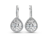 White gold Pear Diamond Halo Leverback Drop Earrings with Round Diamond Accents