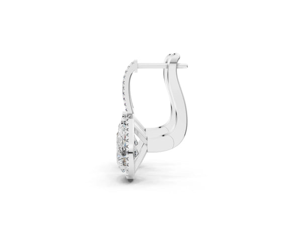 Platinum Pear Diamond Halo Leverback Drop Earrings with Round Diamond Accents