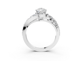 White gold Pear Diamond Halo Ring with Marquise and Pavé Band in Prong Setting_112