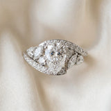 White gold Pear Diamond Halo Ring with Marquise and Pavé Band in Prong Setting_136