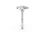 White gold Pear Diamond Halo Ring with Milgrain Frame and Pavé Band_72