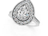 White gold Pear Diamond Halo Ring with Milgrain Frame and Pavé Band_76