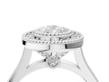 White gold Pear Diamond Halo Ring with Milgrain Frame and Pavé Band_79