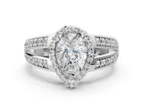 White gold Pear Diamond Halo Ring with Split Shank Pavé Band and Four-Prong Setting_6