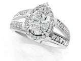 White gold Pear Diamond Halo Ring with Split Shank Pavé Band and Four-Prong Setting_7