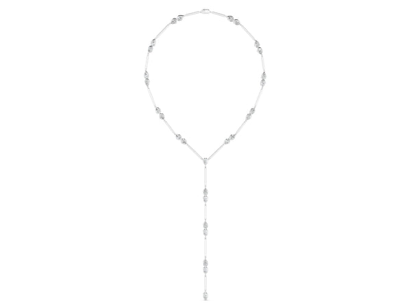 White gold Pear Diamond Lariat Necklace with Station Accents