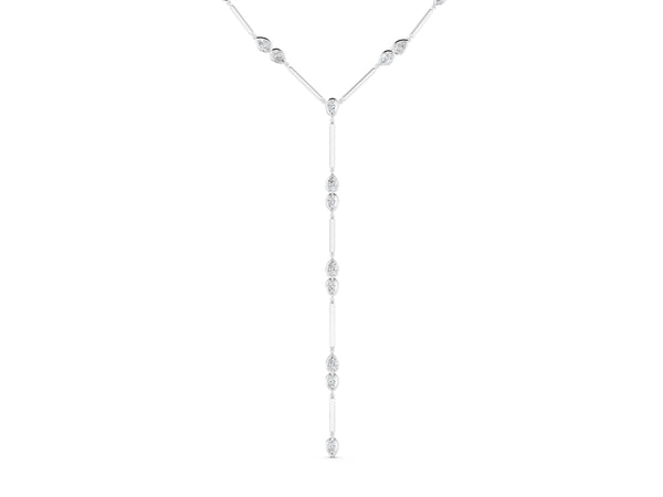 Silver Pear Diamond Lariat Necklace with Station Accents