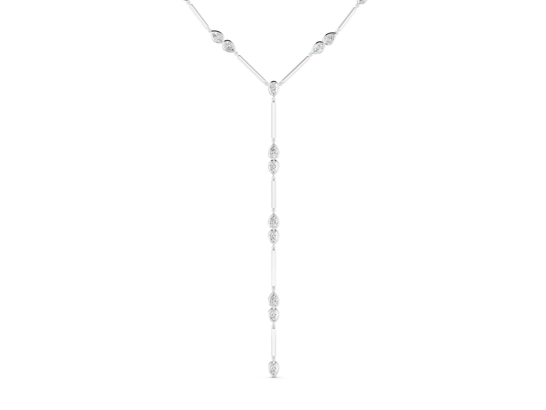 White gold Pear Diamond Lariat Necklace with Station Accents