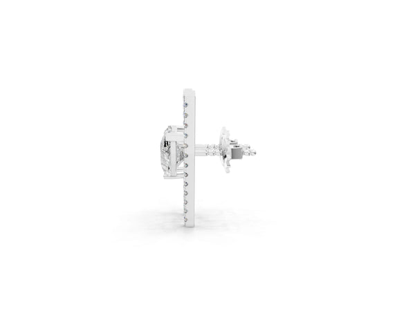 White gold Pear Diamond Stud Earrings with Round Micro Pavé Bar