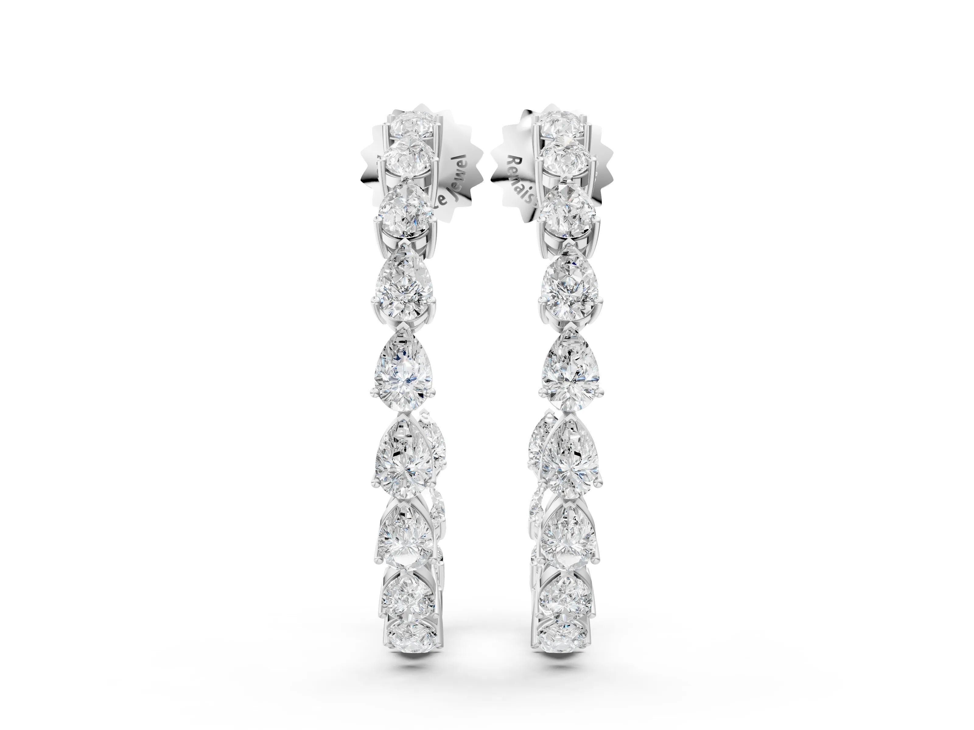 White gold Pear Diamond Open Hoop Earrings