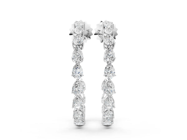 Silver Pear Diamond Open Hoop Earrings